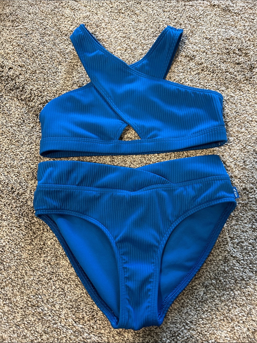 Abercrombie Blue Ribbed Cross-Back Bikini Set size 7/8